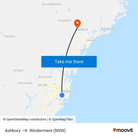 Ashbury to Windermere (NSW) map