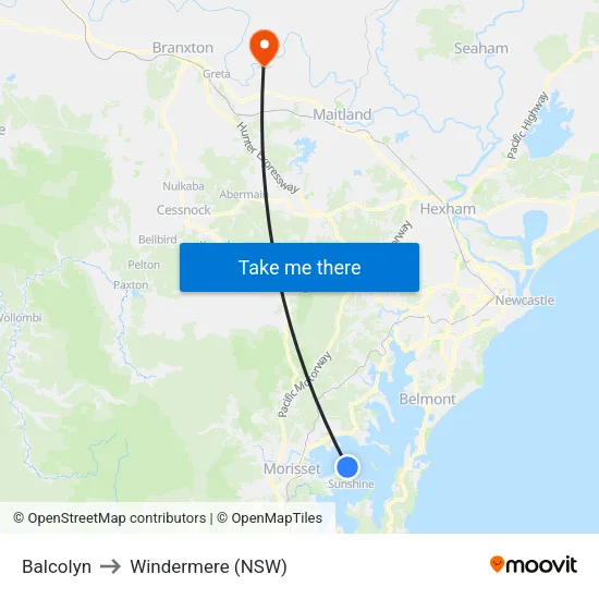 Balcolyn to Windermere (NSW) map