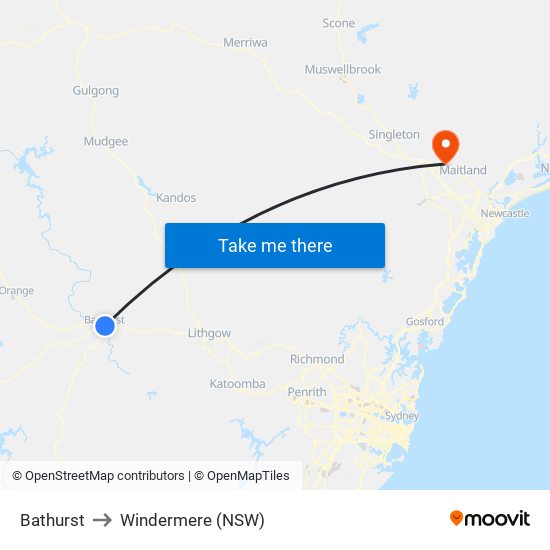 Bathurst to Windermere (NSW) map