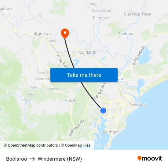 Boolaroo to Windermere (NSW) map