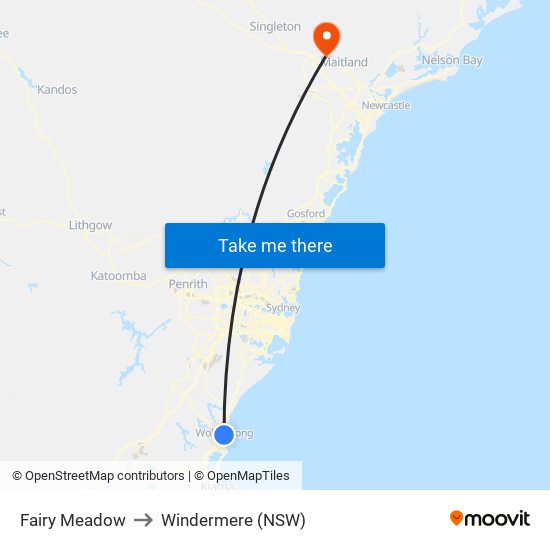 Fairy Meadow to Windermere (NSW) map