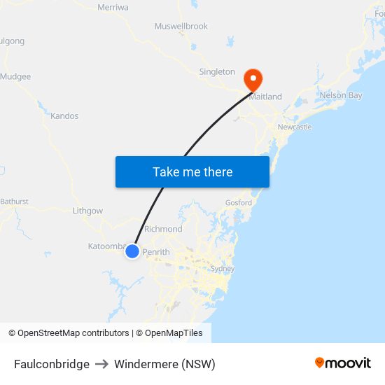 Faulconbridge to Windermere (NSW) map