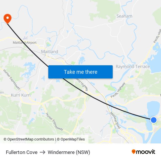 Fullerton Cove to Windermere (NSW) map