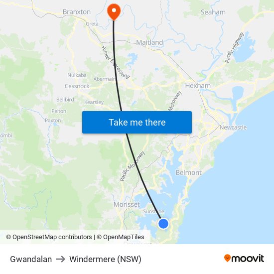 Gwandalan to Windermere (NSW) map