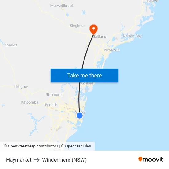 Haymarket to Windermere (NSW) map