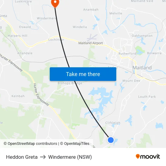 Heddon Greta to Windermere (NSW) map