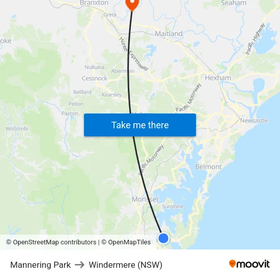 Mannering Park to Windermere (NSW) map