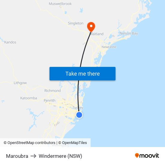 Maroubra to Windermere (NSW) map