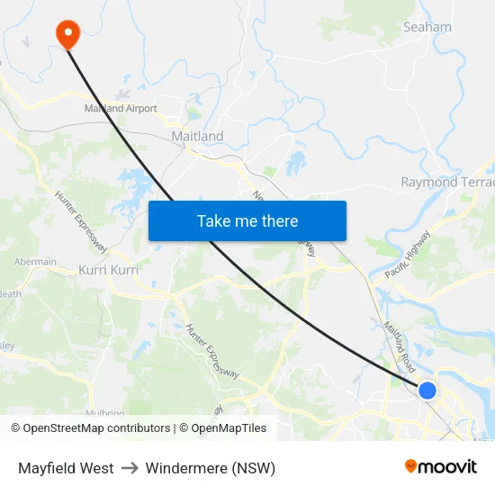 Mayfield West to Windermere (NSW) map