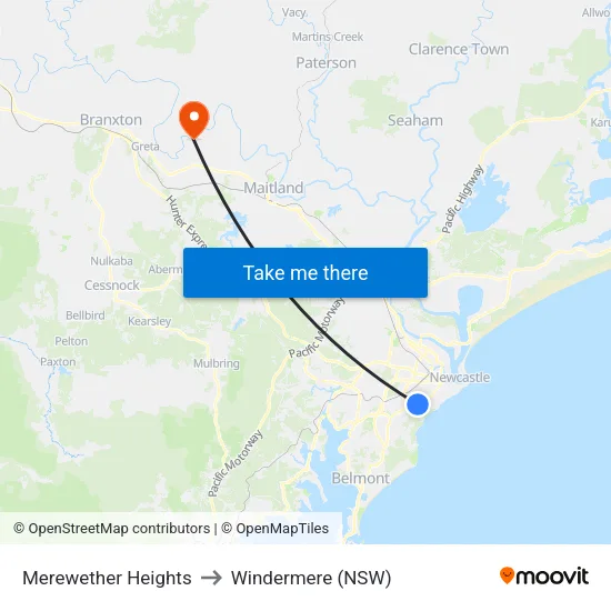 Merewether Heights to Windermere (NSW) map