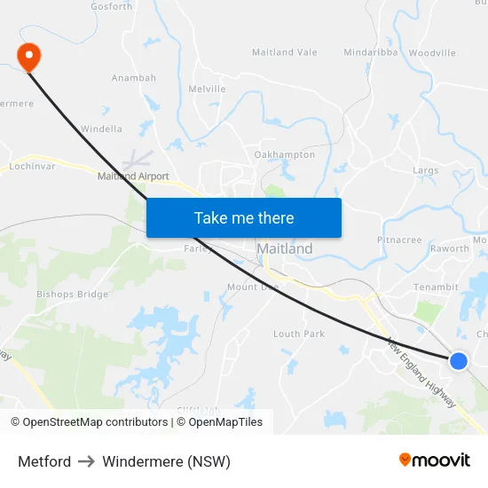 Metford to Windermere (NSW) map