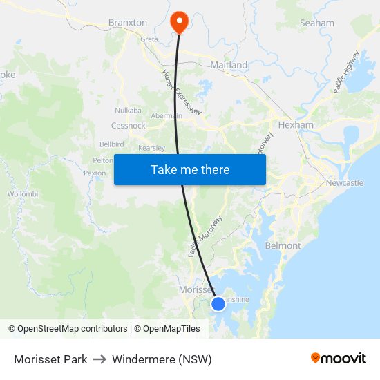 Morisset Park to Windermere (NSW) map