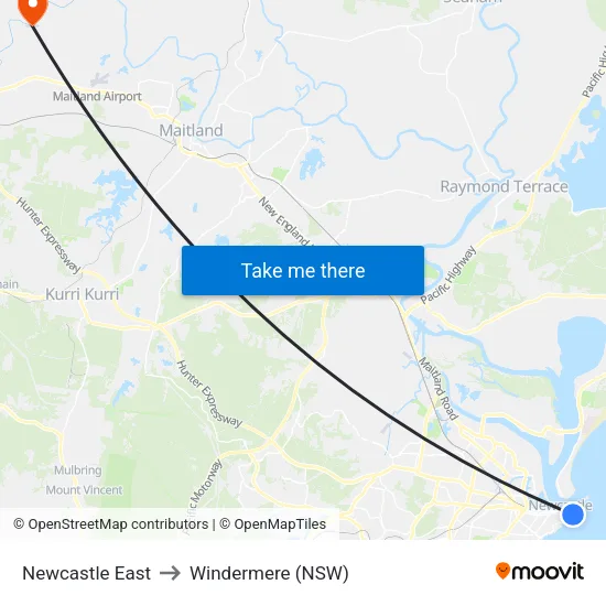 Newcastle East to Windermere (NSW) map