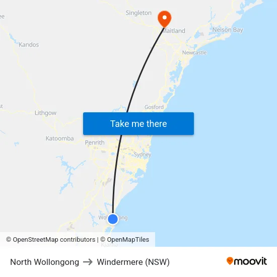 North Wollongong to Windermere (NSW) map
