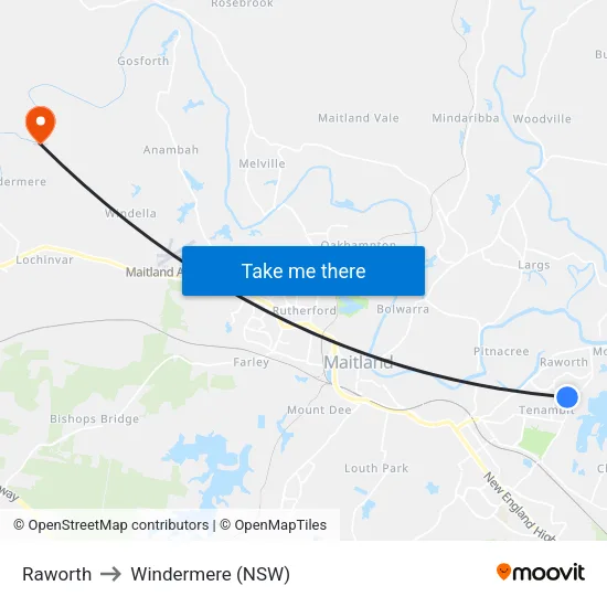 Raworth to Windermere (NSW) map
