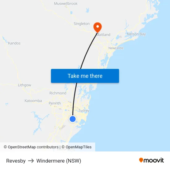 Revesby to Windermere (NSW) map