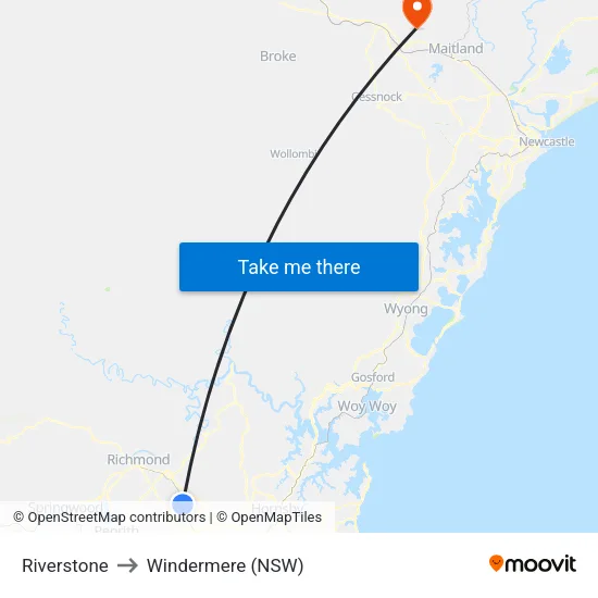 Riverstone to Windermere (NSW) map