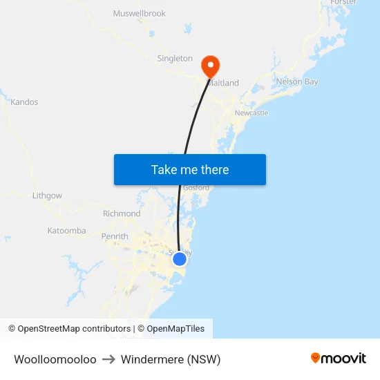 Woolloomooloo to Windermere (NSW) map