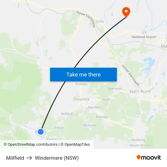 Millfield to Windermere (NSW) map