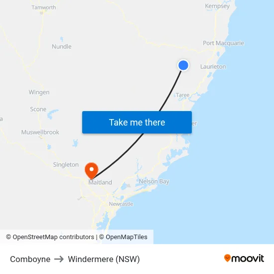 Comboyne to Windermere (NSW) map