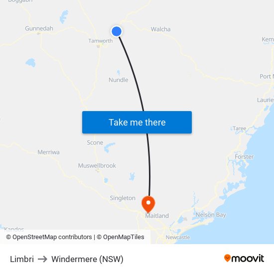 Limbri to Windermere (NSW) map