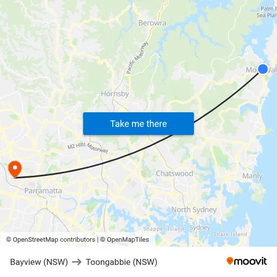 Bayview (NSW) to Toongabbie (NSW) map