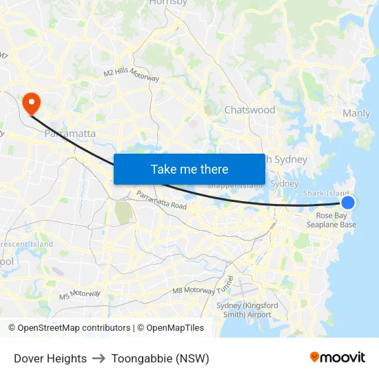 Dover Heights to Toongabbie (NSW) map