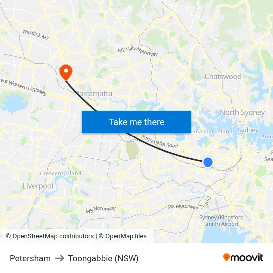 Petersham to Toongabbie (NSW) map