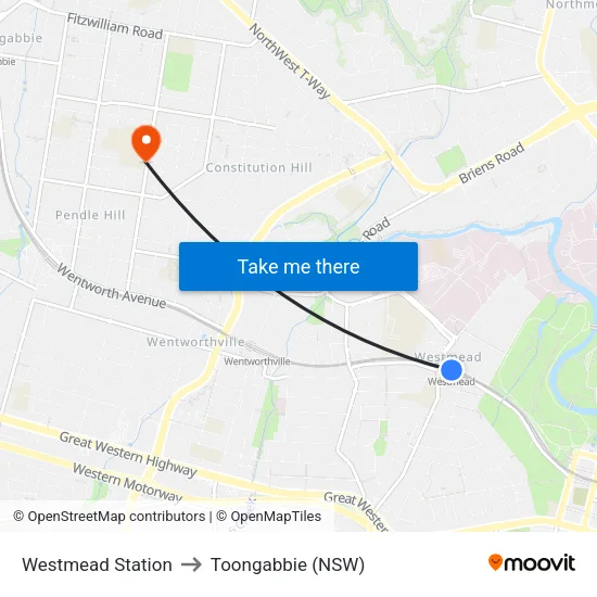 Westmead Station to Toongabbie (NSW) map