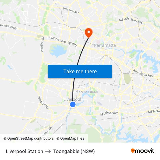 Liverpool Station to Toongabbie (NSW) map