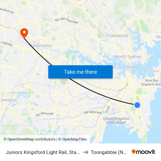 Juniors Kingsford Light Rail, Stand B to Toongabbie (NSW) map