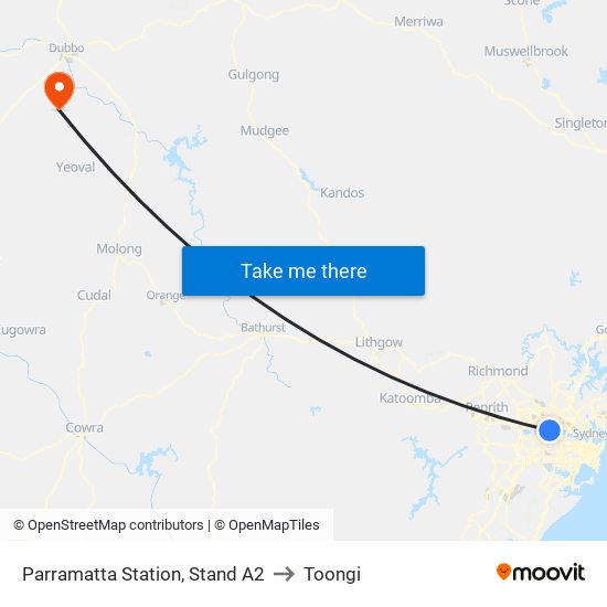 Parramatta Station, Stand A2 to Toongi map