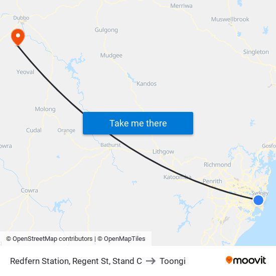 Redfern Station, Regent St, Stand C to Toongi map