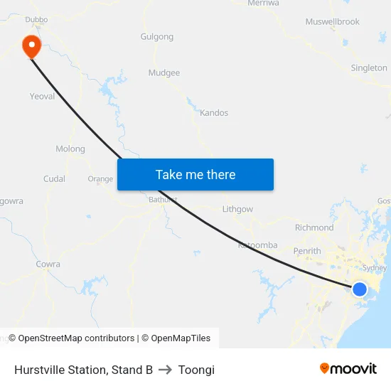 Hurstville Station, Stand B to Toongi map