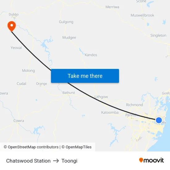 Chatswood Station to Toongi map