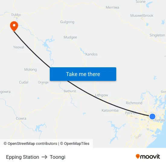 Epping Station to Toongi map
