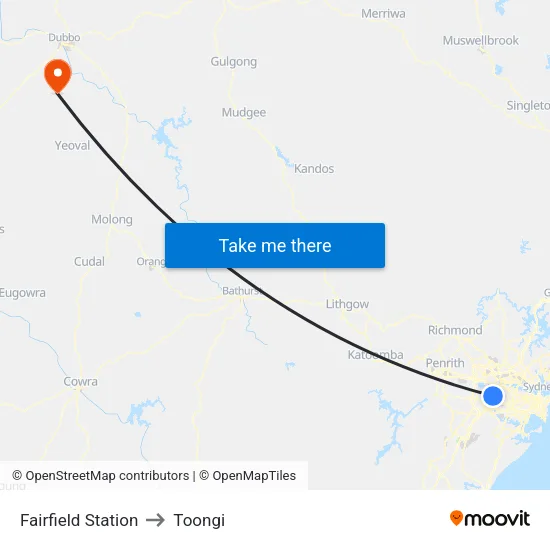 Fairfield Station to Toongi map