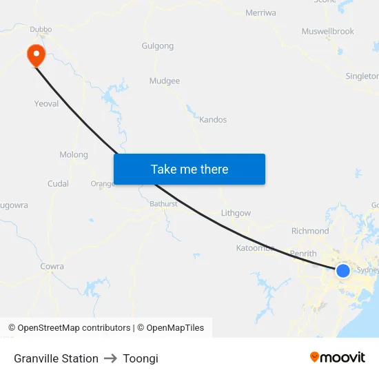 Granville Station to Toongi map