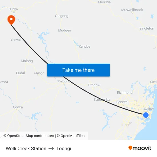Wolli Creek Station to Toongi map