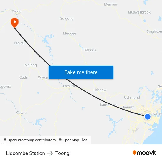 Lidcombe Station to Toongi map