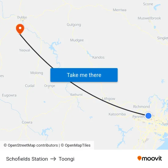 Schofields Station to Toongi map