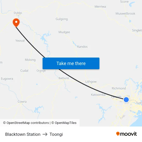 Blacktown Station to Toongi map