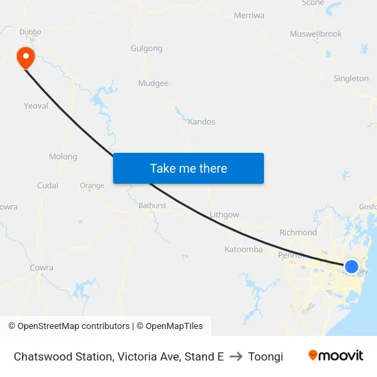 Chatswood Station, Victoria Ave, Stand E to Toongi map