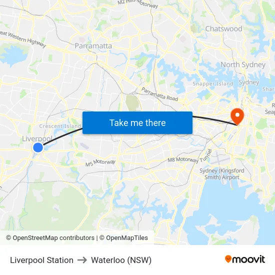 Liverpool Station to Waterloo (NSW) map