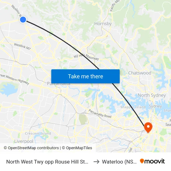 North West Twy opp Rouse Hill Station to Waterloo (NSW) map