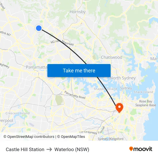 Castle Hill Station to Waterloo (NSW) map
