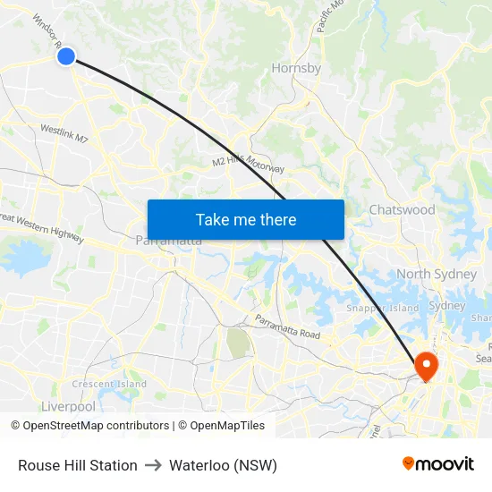 Rouse Hill Station to Waterloo (NSW) map