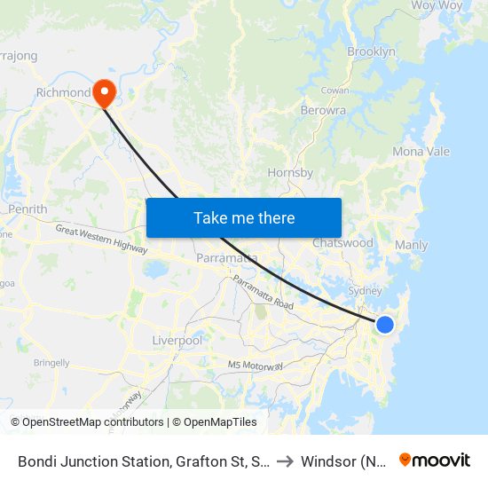 Bondi Junction Station, Grafton St, Stand R to Windsor (NSW) map