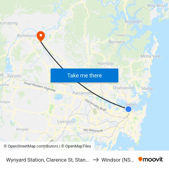 Wynyard Station, Clarence St, Stand Q to Windsor (NSW) map