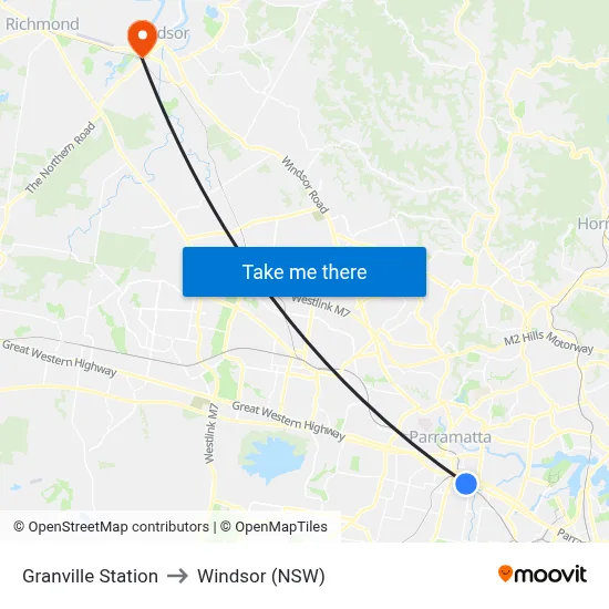 Granville Station to Windsor (NSW) map